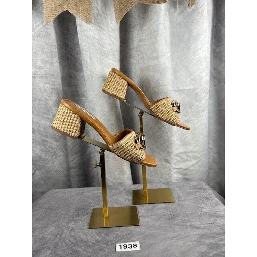 Steve Madden Santana Slide Sandals Womens 8.5 Raffia Accents Square Toe Boho - Picture 2 of 6